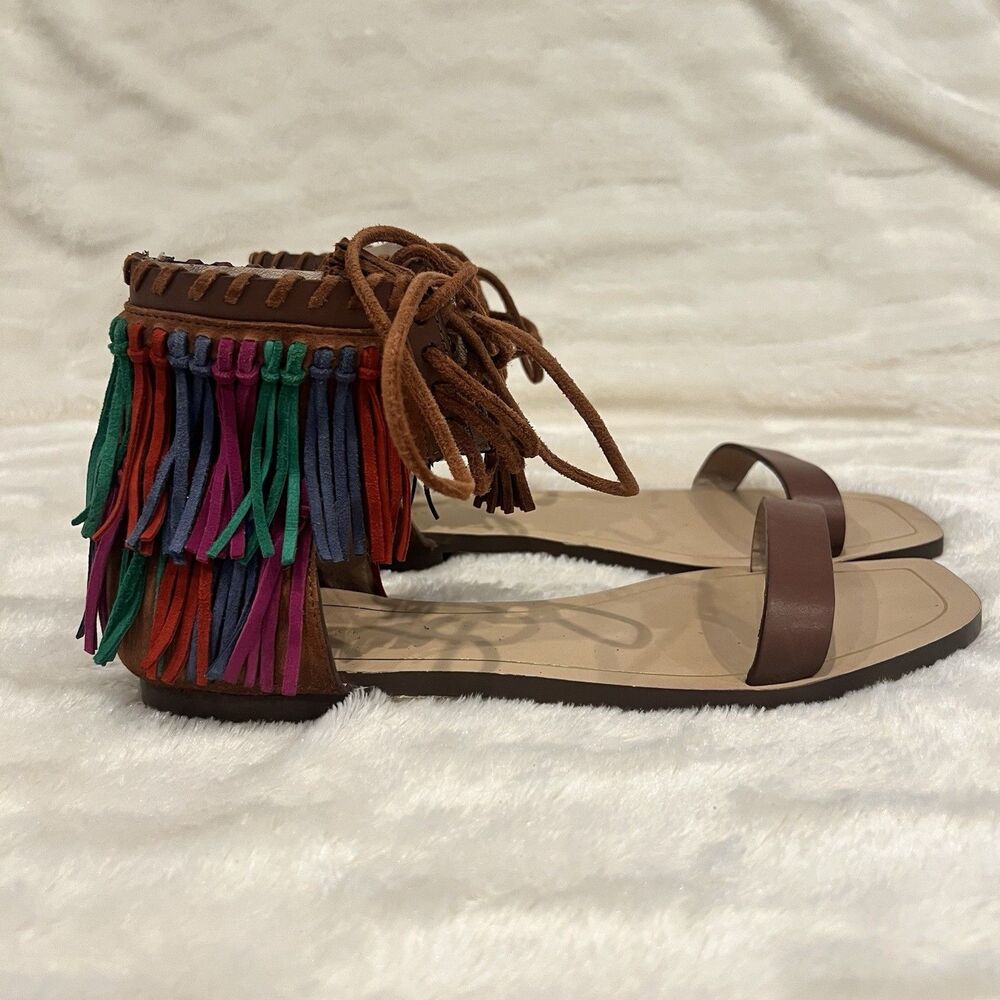 Zara Fringed Multi-Color Leather Suede Gladiator Sandals Tassel EUR 38/ US 7.5-8